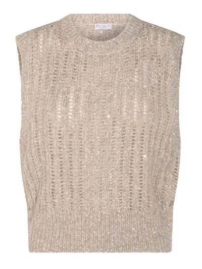 Brunello Cucinelli Sequin Waistcoat In White