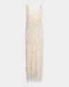 Brunello Cucinelli Sequin Waterfall Crispy Silk Maxi Dress In C2869 Pearl