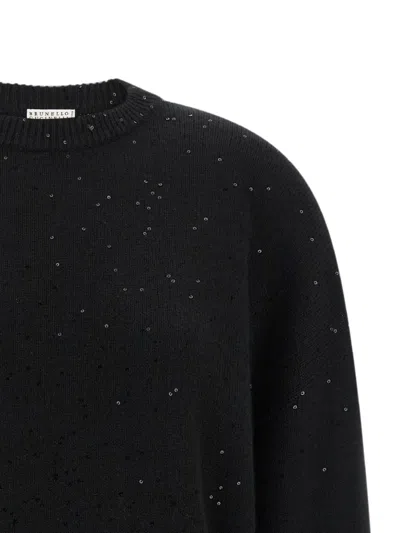 Brunello Cucinelli Sequin-appliqué Sweater In Black