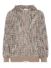Brunello Cucinelli Hooded And Zipped Cardigan With Paillettes In Brown