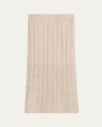 Brunello Cucinelli Sequined Cable Knit Body-con Midi Skirt In Beige Freddo