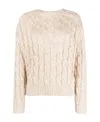 Brunello Cucinelli Linen Cable-knit Pullover With Paillette Detail In Nude