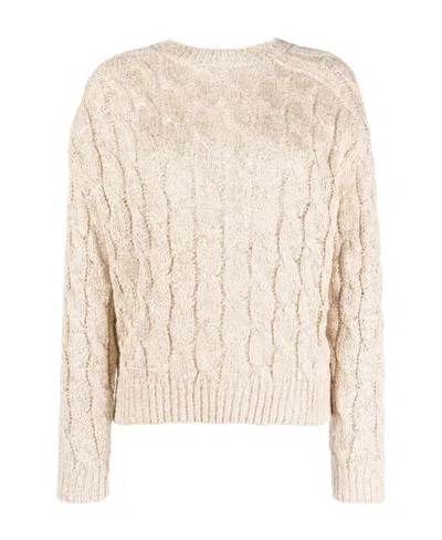 Brunello Cucinelli Sequined Cable-knit Jumper In Nude