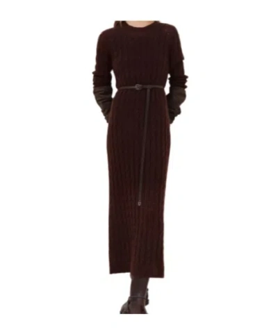 Brunello Cucinelli Sequined Cable-knit Midi Dress In Burgundy