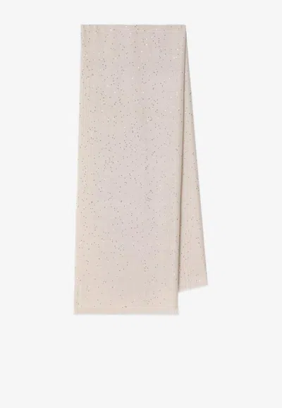 Brunello Cucinelli Sequined Cashmere-blend Scarf In Sand