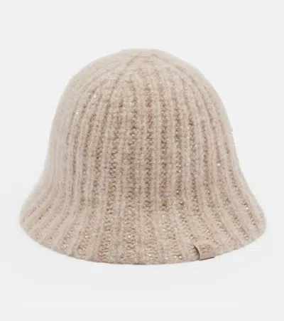Brunello Cucinelli Sequined Cashmere-blend Bucket Hat In Beige