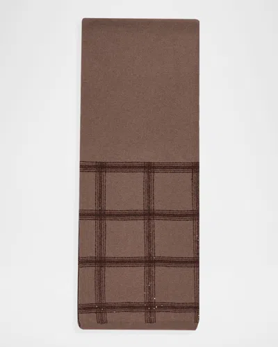 Brunello Cucinelli Sequined Check Wool Cashmere Scarf In Brown
