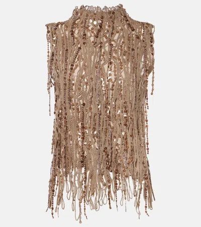 Brunello Cucinelli Sequined Cotton-blend Top In Metallic