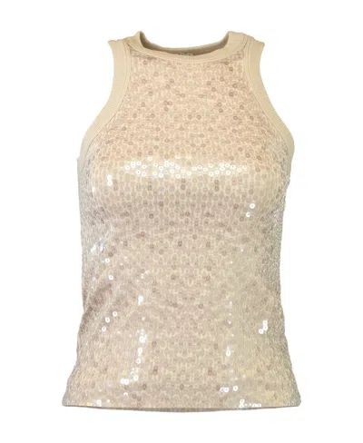 Brunello Cucinelli Sequined Cotton Tank Top In Nude