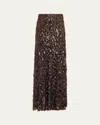 Brunello Cucinelli Sequined Crispy Silk Chiffon Maxi Skirt In Brown