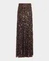 Brunello Cucinelli Sequined Crispy Silk Chiffon Maxi Skirt In Brown