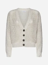 Brunello Cucinelli Beige Cotton Ribbed Net Cardigan In Oat