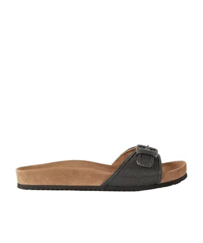 Brunello Cucinelli Sequined Flat Sandals In Black