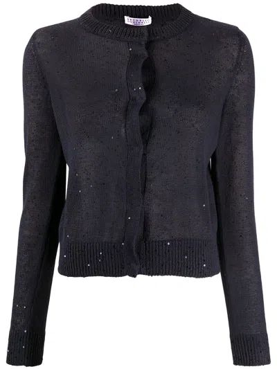 Brunello Cucinelli Sequined Knitted Cardigan In Blue
