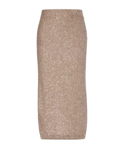 Brunello Cucinelli Sequined Knitted Midi Skirt In Neutral