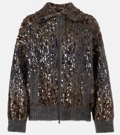 Brunello Cucinelli Sequined Mohair-blend Zip-up Sweater In Gray