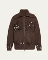 Brunello Cucinelli Sequined Net Stitch Cashmere Zip Cardigan In Brown