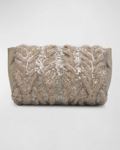 Brunello Cucinelli Sequined Opera Knit Clutch Bag In Neutral