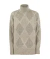 Brunello Cucinelli Dazzling Argyle Wool And Mohair Sweater In Nude