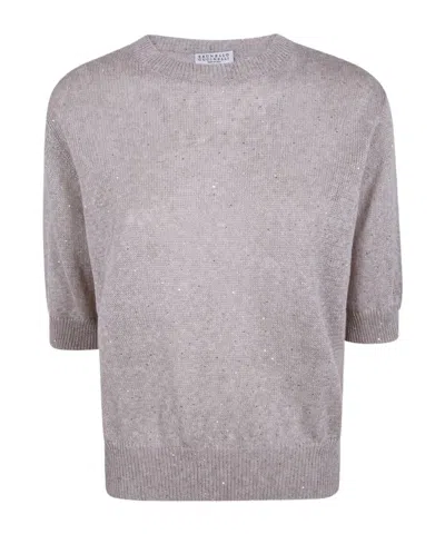 Brunello Cucinelli Sequined Short-sleeve Jumper In Gray