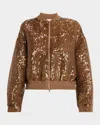 Brunello Cucinelli Sequined Silk Bomber Jacket In Multi