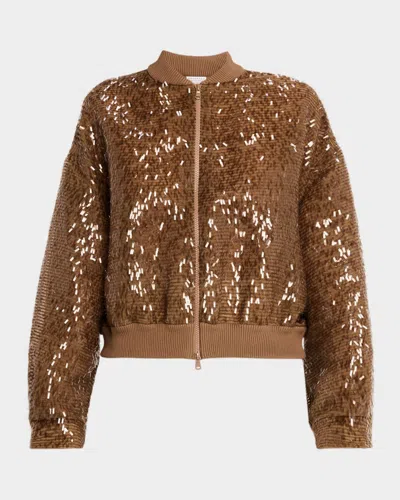 Brunello Cucinelli Sequined Silk Bomber Jacket In Multi