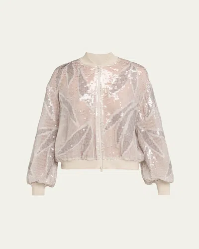 BRUNELLO CUCINELLI SEQUINED SILK ORGANZA BOMBER JACKET