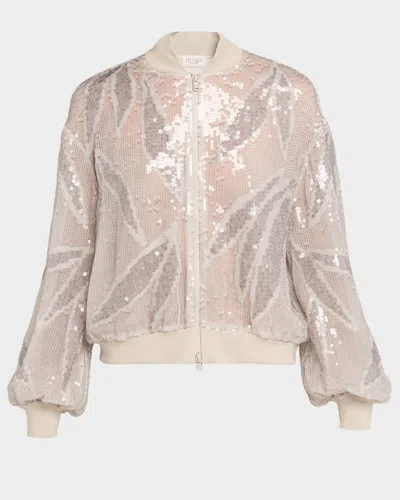 Brunello Cucinelli Sequined Silk Organza Bomber Jacket In Neutral