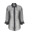 Brunello Cucinelli Striped Collared Long Sleeve Top In Gray