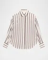 Brunello Cucinelli Sequined Stripe Button Down Gauze Blouse In White