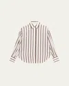 Brunello Cucinelli Sequined Stripe Button Down Gauze Blouse In White