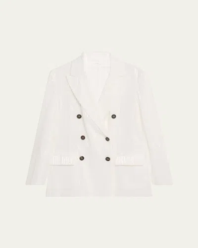 Brunello Cucinelli Sequined Stripe Double-breasted Organza Jacket In White