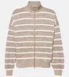 Brunello Cucinelli Striped Cardigan In Nutshell+panama