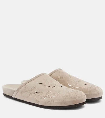 Brunello Cucinelli Sequined Suede Slides In Sand
