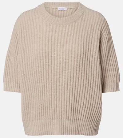 Brunello Cucinelli Sequined Sweater In Neutral