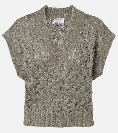 Brunello Cucinelli Sequined Sweater Vest In Gray