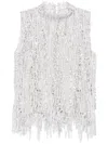 Brunello Cucinelli High Neck Sequined Lace Sleeveless Top In Grey