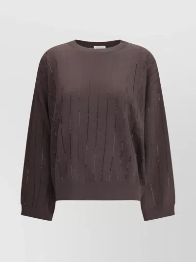 Brunello Cucinelli Sequined Vertical Striped Knitwear In Brown