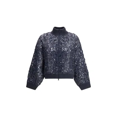 Brunello Cucinelli Sequined Women's Cardigan In Blue