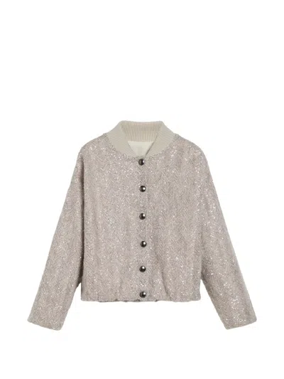 Brunello Cucinelli Kids' Sequin-embellished Bomber Jacket In Neutrals