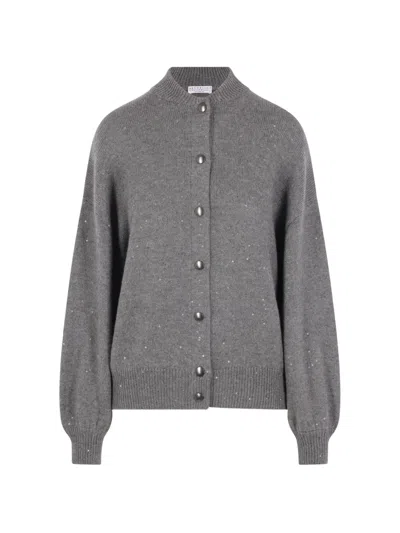Brunello Cucinelli Sequin-embellished Button-up Cardigan In Gray
