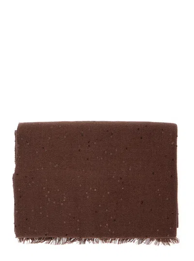 Brunello Cucinelli Sequin-embellished Cashmere-silk Scarf In Brown