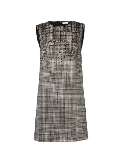 Brunello Cucinelli Sequin Shift Mini Dress Prince Wales Check In Multi