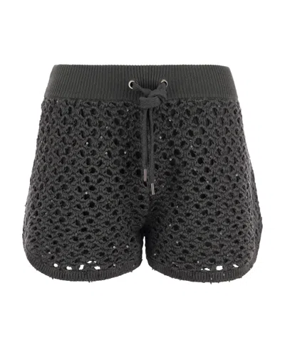 Brunello Cucinelli Sequin-embellished Crochet Short Shorts In Black