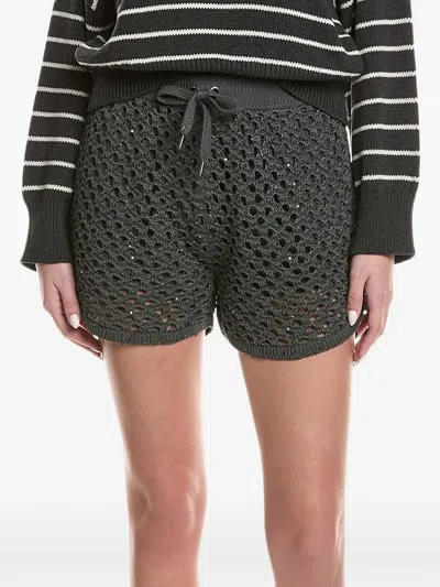 Brunello Cucinelli Sequin-embellished Crochet-knit Shorts In Gray