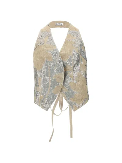 Brunello Cucinelli Sequin-embellished Embroidered Vest In Multi