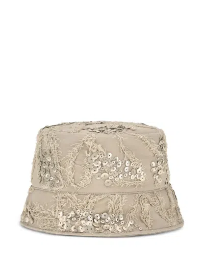 BRUNELLO CUCINELLI SEQUIN-EMBELLISHED FRAYED BUCKET HAT