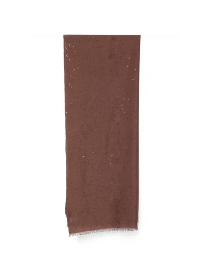 Brunello Cucinelli Sequin-embellished Frayed Scarf In Brown