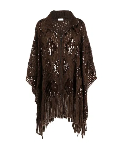 Brunello Cucinelli Sequin-embellished Fringed Cardigan In Brown