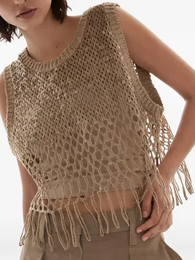 Brunello Cucinelli Sequin-embellished Fringed Vest In Brown